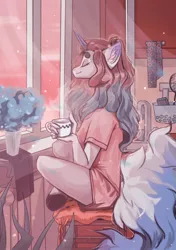 Size: 902x1280 | Tagged: safe, artist:tu_rka, derpibooru import, anthro, unicorn, beanbrows, chill, chill window, commission, eyebrows, general, open, open ych, pinky, pinky mood, window, ych example, ych result, ych sfw, your character here