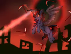 Size: 1080x810 | Tagged: safe, derpibooru import, oc, oc:blood moon, alicorn, pony, fallout equestria, game: fallout equestria: remains, blood moon, flying, moon, scythe