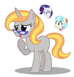 Size: 1280x1344 | Tagged: safe, artist:tenderrain46, derpibooru import, coco pommel, rarity, oc, pony, unicorn, female, glasses, magical lesbian spawn, mare, offspring, parent:coco pommel, parent:rarity, parents:marshmallow coco, simple background, transparent background