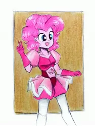 Size: 2322x3096 | Tagged: safe, artist:liaaqila, derpibooru import, pinkie pie, equestria girls, crossover, peace sign, pink diamond (steven universe), solo, steven universe