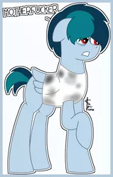 Size: 2106x3306 | Tagged: safe, artist:finnythewolfie, derpibooru import, oc, oc:delta vee, unofficial characters only, pegasus, pony, angry, cussing, raised hoof, solo, swearing, vulgar