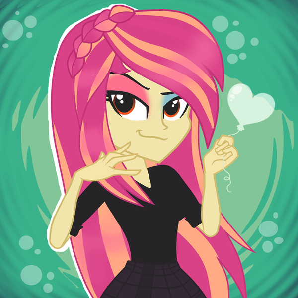 Size: 1160x1160 | Tagged: safe, artist:galacticflashd, derpibooru import, oc, oc:styler selvano, unofficial characters only, equestria girls, beautiful, braid, clothes, cute, female, heart, makeup, ocbetes, pose, simple background, smiling, smirk, solo