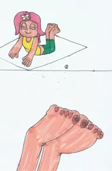 Size: 1014x1550 | Tagged: safe, artist:spaton37, derpibooru import, fluttershy, equestria girls, barefoot, feet, fetish, foot fetish, foot focus, solo, traditional art, yoga