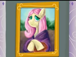 Size: 2048x1536 | Tagged: cropped, derpibooru import, fine art parody, fluttalisa, fluttershy, frame, mona lisa, my little pony: pony life, my little pony: stop motion short, picture, rarity's paintful pony portrait, safe, screencap