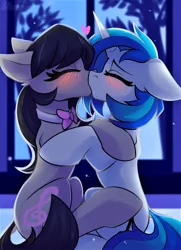 Size: 975x1350 | Tagged: safe, artist:shadowreindeer, derpibooru import, octavia melody, vinyl scratch, earth pony, unicorn, female, kissing, lesbian, passionate, patreon, patreon exclusive, scratchtavia, shipping