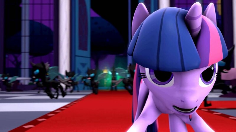 Size: 1280x720 | Tagged: safe, artist:kelchanferret, derpibooru import, twilight sparkle, changeling, pony, unicorn, a canterlot wedding, 3d, female, fight, mare, open mouth, source filmmaker, unicorn twilight