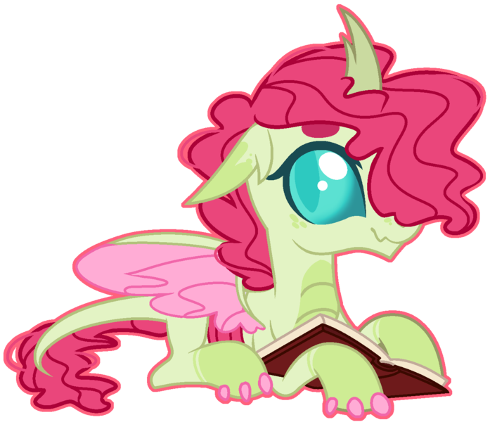 Size: 1400x1206 | Tagged: artist:kurosawakuro, base used, book, derpibooru import, dragonling, female, hybrid, interspecies offspring, magical lesbian spawn, oc, offspring, outline, parent:ocellus, parent:smolder, parents:smolcellus, prone, safe, simple background, solo, transparent background