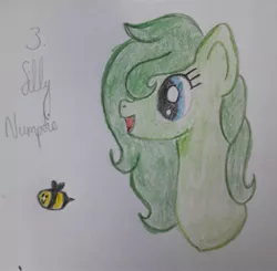 Size: 2664x2607 | Tagged: safe, artist:anenglishamongscots, derpibooru import, oc, oc:silly numptie, unofficial characters only, bee, insect, pony, bust, cutie mark, female, high res, mare, mlplounge, open mouth, paper, pencil, reddit, simple background, smiling, solo, traditional art, white background