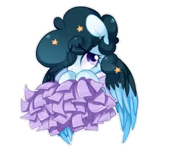 Size: 1037x900 | Tagged: safe, artist:loyaldis, derpibooru import, oc, oc:stellar constellation, unofficial characters only, pegasus, pony, cheerleader, clothes, commission, cute, dress, ethereal mane, eye clipping through hair, female, mare, pom pom, shy, simple background, solo, starry mane, stars, transparent background, two toned wings, wings, ych result