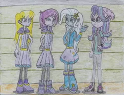 Size: 1024x786 | Tagged: safe, artist:nephilim rider, derpibooru import, fuchsia blush, lavender lace, starlight glimmer, trixie, equestria girls, traditional art, trixie and the illusions