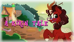 Size: 1280x720 | Tagged: safe, artist:cadetredshirt, derpibooru import, oc, oc:cadetpone, unofficial characters only, kirin, pony, chopsticks, glasses, green eyes, horn, house, kirinified, looking at you, red coat, smiling, species swap, sunset, thumbnail, two toned mane