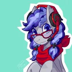 Size: 1500x1500 | Tagged: safe, artist:dessinnyz, derpibooru import, oc, oc:cinnabyte, unofficial characters only, pony, adorkable, bandana, cute, dork, gaming headset, glasses, headset, icon, smiling