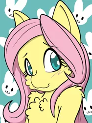 Size: 1536x2048 | Tagged: safe, artist:steelsoul, derpibooru import, fluttershy, rabbit, semi-anthro, adorable face, alternate hairstyle, animal, blushing, cheek fluff, chest fluff, cute, human shoulders, looking at you, shoulder fluff, shyabetes, smiling, solo