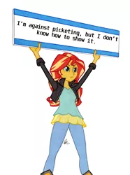 Size: 950x1278 | Tagged: safe, artist:manly man, derpibooru import, edit, sunset shimmer, equestria girls, exploitable meme, female, irony, meme, mitch hedberg, sign, solo, sunset's board