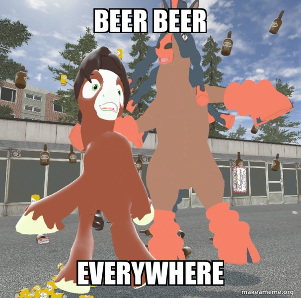 Size: 712x705 | Tagged: alcohol, artist:horsesplease, beer, bottle, caption, derpibooru import, drunk, drunken shoes, image macro, mudsdale, pokémon, safe, text, trouble shoes, x x everywhere