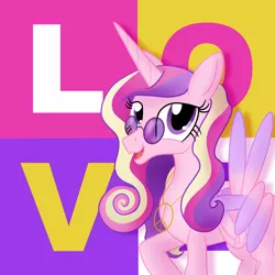 Size: 2000x2000 | Tagged: artist:sixes&sevens, derpibooru import, glasses, peace sign, peace symbol, princess cadance, safe