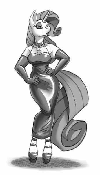 Size: 1280x2225 | Tagged: anthro, armpits, artist:spiderweber, breasts, busty rarity, calves, cleavage, clothes, collar, curvy, derpibooru import, dress, evening gloves, eyeshadow, female, fetish, gloves, hands on hip, high heels, hips, latex, latex dress, latex gloves, long gloves, long hair, long tail, looking at you, looking down, looking down at you, makeup, plantigrade anthro, pose, rarity, rubber, shadow, shiny, shoes, simple background, solo, solo female, suggestive, thighs, white background, wip