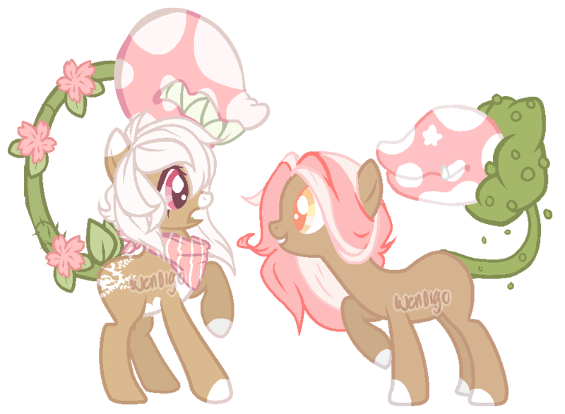 Size: 941x689 | Tagged: artist:skulifuck, augmented tail, base used, colored hooves, derpibooru import, fangs, female, flower, gritted teeth, monster pony, neckerchief, nervous, oc, oc:baby, oc:bloom, oc:blossom, oc:bubble, original species, piranha plant pony, plant, plant pony, raised hoof, safe, scared, sharp teeth, simple background, smiling, teeth, transparent background, unofficial characters only