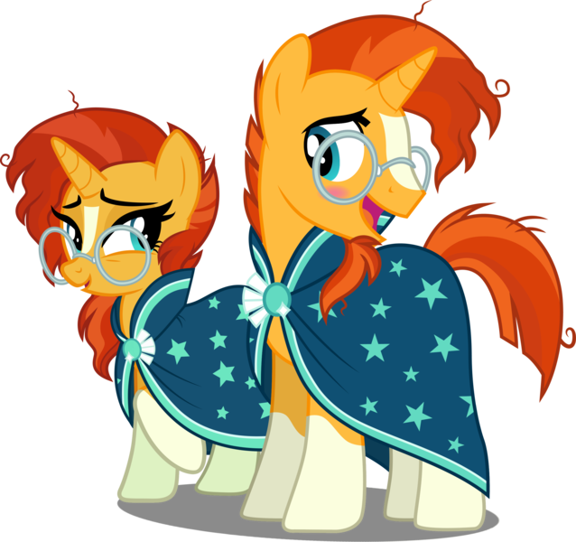 Size: 2494x2346 | Tagged: safe, artist:cloudyglow, artist:whalepornoz, derpibooru import, edit, editor:slayerbvc, vector edit, sunburst, pony, unicorn, bedroom eyes, blushing, clothes, cute, duality, female, glasses, male, mare, r63 paradox, raised hoof, robe, rule 63, rule63betes, self ponidox, simple background, socks (coat marking), stallion, sunbetes, sunburst's glasses, sunburst's robe, sunstone (g4 r63 sunburst), transparent background, vector