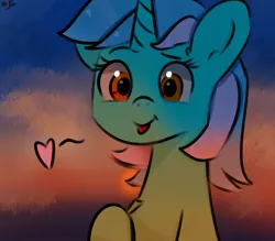 Size: 4000x3500 | Tagged: safe, artist:mjsw, derpibooru import, lyra heartstrings, pony, unicorn, cute, female, high res, lyrabetes, mare, mlem, raised hoof, silly, sky, solo, sunset, tongue out