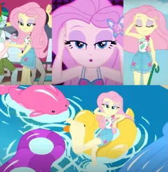 Size: 829x849 | Tagged: safe, derpibooru import, fluttershy, equestria girls, equestria girls series, i'm on a yacht, spoiler:eqg series (season 2), adorasexy, barefoot, beautiful, clothes, collage, cute, dancer, feet, flutterfeet, hair, legs, neon eg logo, sexy