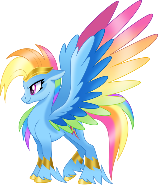 Size: 6500x7603 | Tagged: safe, artist:negatif22, derpibooru import, rainbow dash, pegasus, pony, leak, spoiler:g5, absurd resolution, colored wings, female, g5, jewelry, mare, multicolored hair, multicolored wings, rainbow dash (g5), simple background, smiling, smirk, solo, spread wings, tiara, transparent background, unshorn fetlocks, vector, wings