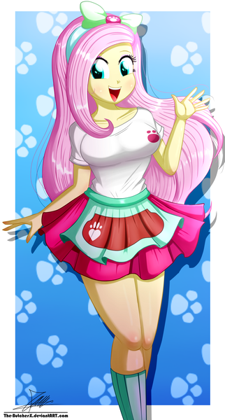 Size: 1020x1900 | Tagged: safe, artist:the-butch-x, derpibooru import, fluttershy, bat pony, eqg summertime shorts, equestria girls, equestria girls series, pet project, adorasexy, beautiful, beautisexy, bow, breasts, busty fluttershy, clothes, commission, cute, female, flutterbat, hair bow, happy, legs, open mouth, paw prints, race swap, sexy, shyabetes, signature, skirt, solo, thighs