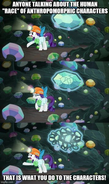 Size: 500x843 | Tagged: safe, derpibooru import, edit, edited screencap, screencap, rarity, pony, unicorn, dragon dropped, angry, caption, comic, gem, gem cave, headlamp, helmet, image macro, mining helmet, screencap comic, solo, text