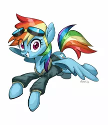 Size: 1400x1625 | Tagged: safe, artist:azamiii, derpibooru import, rainbow dash, pegasus, pony, bomber jacket, clothes, cute, dashabetes, flying, jacket, looking at you, simple background, solo, spread wings, white background, wings