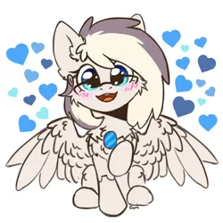 Size: 1900x1900 | Tagged: safe, artist:dark lightning, derpibooru import, oc, oc:riley, unofficial characters only, pegasus, pony, blushing, chest fluff, chibi, cute, glasses, happy, heart, love, ocbetes, open mouth, simple background, sitting, smiley face, smiling, solo, white background