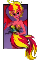 Size: 1280x1984 | Tagged: safe, artist:wubcakeva, derpibooru import, sunset shimmer, demon, equestria girls, equestria girls (movie), big crown thingy, clothes, dark magic, dress, element of magic, female, jewelry, magic, open mouth, regalia, sharp teeth, simple background, solo, sunset satan, teeth, transparent background