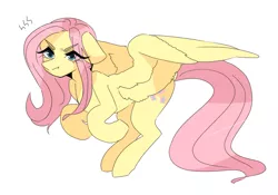 Size: 2755x1923 | Tagged: safe, artist:seamaggie, derpibooru import, fluttershy, pegasus, pony, cute, eye clipping through hair, female, floppy ears, fluttershy is not amused, mare, shyabetes, simple background, solo, unamused, white background