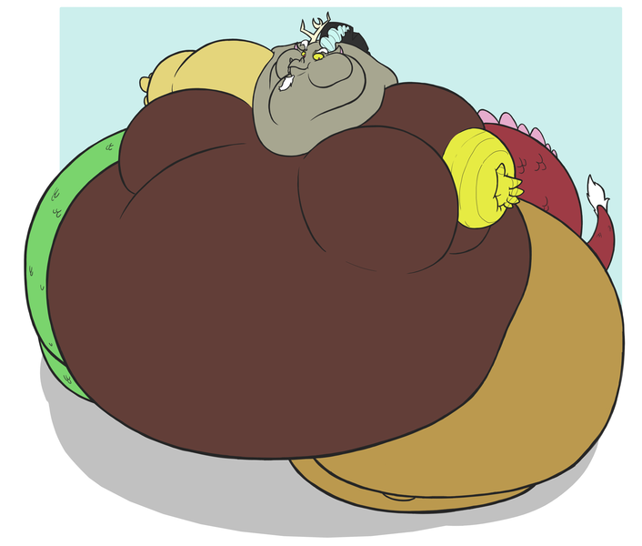 Size: 5000x4250 | Tagged: absurd resolution, artist:queenfrau, belly, bhm, big belly, bingo wings, blimp, butt, colored, derpibooru import, discord, draconequus, expansion, fat, fatcord, huge belly, huge butt, immobile, impossibly large belly, impossibly large butt, impossibly large everything, impossibly wide hips, inflation, large butt, male, moobs, morbidly obese, obese, questionable, solo, solo male, wide hips