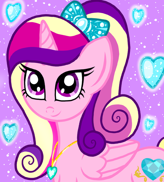 Size: 1350x1500 | Tagged: safe, artist:katya, derpibooru import, princess cadance, alicorn, pony, bow, cute, cutedance, female, hair bow, heart, jewelry, mare, necklace, past, smiling, solo, young, younger