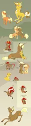 Size: 1736x6990 | Tagged: safe, artist:varwing, derpibooru import, applejack, trenderhoof, oc, oc:apple jam, oc:ida red, oc:pacifica rose, earth pony, pony, unicorn, broom, female, filly, hug, magic, male, mare, offspring, parent:applejack, parent:trenderhoof, parents:trenderjack, shipping, straight, trenderjack