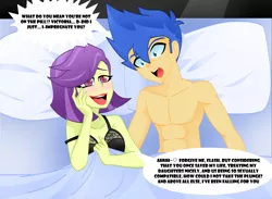 Size: 4448x3264 | Tagged: suggestive, artist:xan-gelx, derpibooru import, flash sentry, victoria, equestria girls, abs, aftersex, age difference, bare chest, bed, black bra, blushing, bra, breasts, busty victoria, cleavage, clothed female nude male, clothes, commission, dialogue, female, flash sentry gets all the milfs, flash sentry gets all the waifus, flashtoria, heart eyes, image, implications, implied impregnation, implied sex, jpeg, lidded eyes, male, milf, on bed, open mouth, partial nudity, pillow, red lipstick, shipping, shocked, single mom, smiling, smirk, speech bubble, straight, talking, teeth, this will end in pregnancy, topless, underwear, wide eyes, wingding eyes, yandere