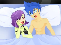 Size: 4448x3264 | Tagged: suggestive, alternate version, artist:xan-gelx, derpibooru import, flash sentry, victoria, equestria girls, abs, aftersex, bed, bra, breasts, busty victoria, clothed female nude male, clothes, female, flash sentry gets all the milfs, flash sentry gets all the waifus, flashtoria, heart eyes, image, jpeg, lidded eyes, male, milf, on bed, open mouth, partial nudity, pillow, shipping, shocked, single mom, smiling, smirk, straight, topless, underwear, wide eyes, wingding eyes