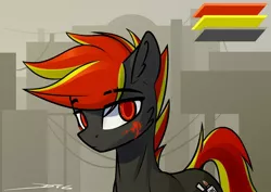 Size: 1280x904 | Tagged: safe, artist:deafjaeger, derpibooru import, oc, oc:deafjaeger, unofficial characters only, earth pony, pony, avatar, city, cyber, cyber eyes, cyberpunk, desert, reference, solo