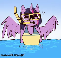Size: 2000x1885 | Tagged: alicorn, anthro, artist:rainbowsprinklesart, bust, clothes, cute, derpibooru import, diving goggles, eyes closed, female, mare, one-piece swimsuit, safe, signature, snorkel, solo, swimming, swimsuit, twilight sparkle, twilight sparkle (alicorn), wet, wet mane