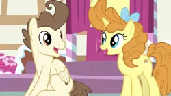Size: 1920x1080 | Tagged: safe, deleted from derpibooru, derpibooru import, screencap, pound cake, pumpkin cake, pegasus, unicorn, the last problem, adult, cake twins, duo, female, looking at each other, male, mare, older, older pound cake, older pumpkin cake, siblings, stallion, twins