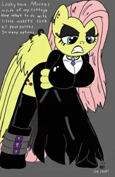 Size: 1336x2048 | Tagged: suggestive, artist:tenebrousmelancholy, derpibooru import, fluttershy, anthro, bat pony, pegasus, big breasts, black eyeshadow, boots, breasts, busty fluttershy, caught, clothes, digital art, flutterbat, fluttergoth, goth, macro, micro, race swap, shoes, socks, thigh highs