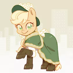 Size: 2048x2048 | Tagged: safe, artist:chapaghettii, derpibooru import, applejack, earth pony, pony, applejack also dresses in style, boots, clothes, cute, dress, female, hat, high res, jackabetes, mare, no pupils, raised hoof, shoes, solo