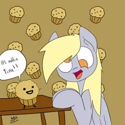 Size: 1024x1024 | Tagged: safe, artist:artponie, derpibooru import, derpy hooves, pegasus, pony, asdfmovie, cute, female, food, implied suicide attempt, it's muffin time, mare, mr. muffin, muffin