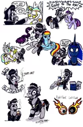 Size: 900x1366 | Tagged: semi-grimdark, artist:sketchywolf-13, derpibooru import, princess celestia, princess luna, rainbow dash, rarity, twilight sparkle, oc, oc:sketchy, alicorn, pegasus, pony, unicorn, cigarette, clothes, female, knife, male, mare, smoking, stabbing, stallion, sunglasses, vulgar