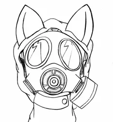 Size: 1024x1097 | Tagged: safe, artist:pananovich, derpibooru import, oc, unofficial characters only, black and white, clothes, coronavirus, covid-19, face mask, gas mask, grayscale, hoodie, mask, monochrome, povid-19, ppe, respirator, s10 gas mask