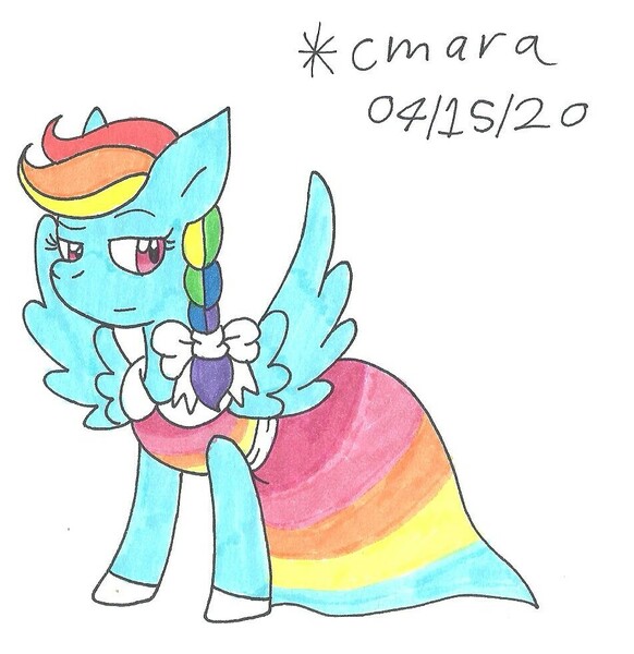 Size: 953x982 | Tagged: safe, artist:cmara, derpibooru import, pegasus, pony, clothes, dress, female, mare, rainbow dash always dresses in style, solo, traditional art, wings