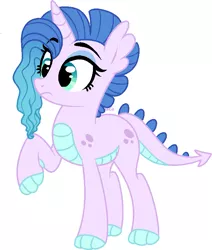 Size: 723x853 | Tagged: safe, artist:saphi-boo, derpibooru import, oc, oc:blue belle, unofficial characters only, dracony, dragon, hybrid, pony, unicorn, base used, claw hooves, dragon tail, ear fins, female, interspecies offspring, mare, offspring, parent:rarity, parent:spike, parents:sparity, raised hoof, scales, simple background, white background
