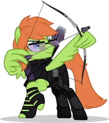 Size: 1280x1442 | Tagged: safe, artist:mlp-trailgrazer, derpibooru import, oc, oc:raptor, pegasus, pony, arrow, bow (weapon), bow and arrow, hawkeye, male, quiver, simple background, solo, stallion, the avengers, transparent background, weapon, wing hands, wings