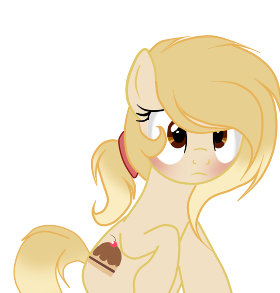 Size: 874x913 | Tagged: safe, artist:applerougi, derpibooru import, oc, oc:cremita, earth pony, pony, blushing, female, mare, simple background, solo, transparent background