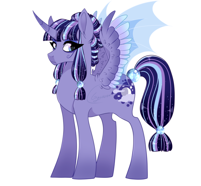 Size: 2700x2500 | Tagged: safe, artist:gigason, derpibooru import, oc, alicorn, pony, female, high res, magical lesbian spawn, mare, offspring, parent:princess luna, parent:twilight sparkle, parents:twiluna, simple background, solo, transparent background